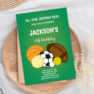 Centre Sports Balls Birthday Invitations