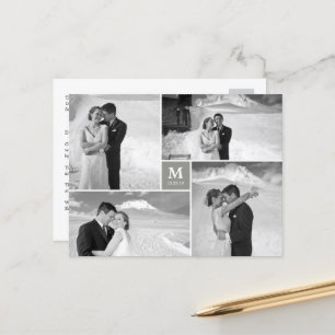 Centre Square Monogram Wedding Photo Thank You Postcard