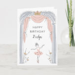 Centre Stage Birthday Card<br><div class="desc">Adorable ballet themed little girls birthday card featuring a sweet illustration of a ballerina in a tutu dancing on stage in a light pink,  silver and gold colour palette. Personalise this card with a name on the front and custom greeting on the inside of the card.</div>