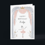 Centre Stage Birthday Card<br><div class="desc">Adorable ballet themed little girls birthday card featuring a sweet illustration of a ballerina in a tutu dancing on stage in a light pink,  silver and gold colour palette. Personalise this card with a name on the front and custom greeting on the inside of the card.</div>