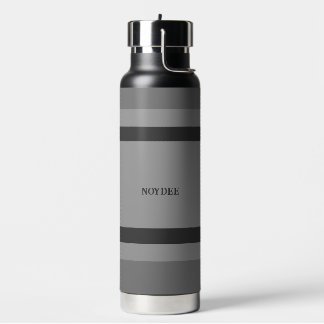 Centre Stripes Horizontal Grey Silver Charcoal Water Bottle