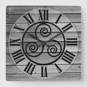 Centred Triskelion On Aged Wood Image, White Square Wall Clock