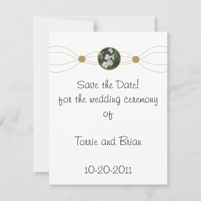 Centred white flower bouquet Save the Date (Front)