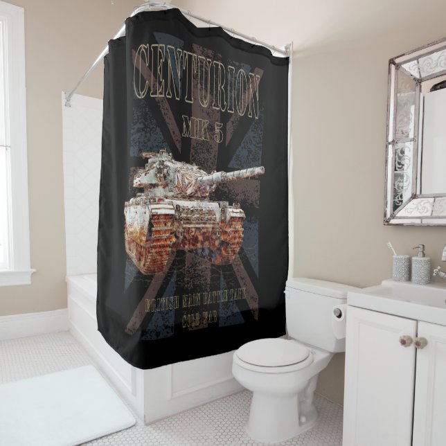Centurion MK 5 MBT. British Main Battle Tank Shower Curtain (In Situ)