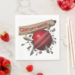 Century Maker Cricket Bat and Ball Sports Napkin