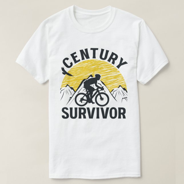 Century Survivor 100 Mile Bicycle Road Cycling T-Shirt (Design Front)