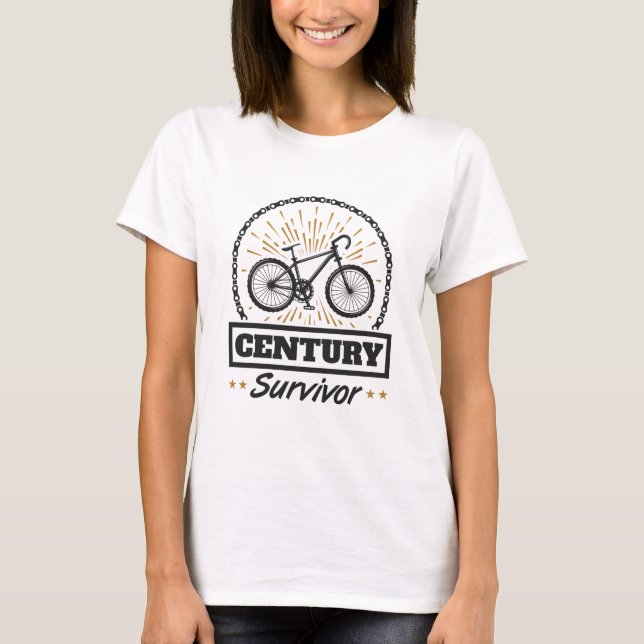 Century Survivor Cycling 100 Miles Bicycle Race T-Shirt (Front)