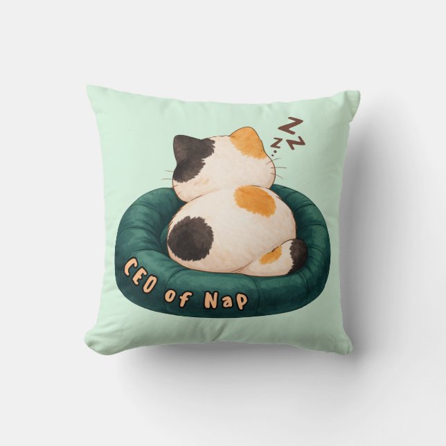 "CEO of Nap" Cat Sleeping on The Couch Cushion (Front)