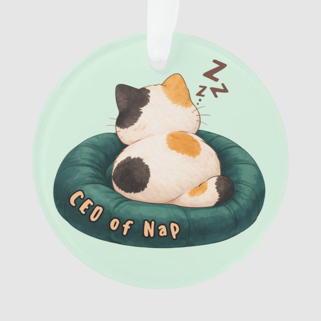 "CEO of Nap" Cat Sleeping on The Couch Ornament (Front)