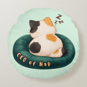 "CEO of Nap" Cat Sleeping on The Couch Round Cushion