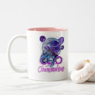 CEO of Overthinking - Dark Neon Mystical Girl Tote Two-Tone Coffee Mug