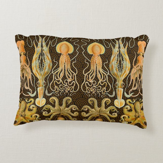 Cephalopod Octopus Squid Marine Nature Decorative Cushion (Back)