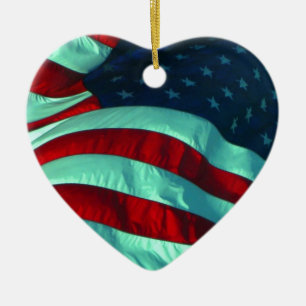 Ceramic American Flag Heart Ornament