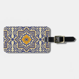 Ceramic Azulejo Style Blue Orange Luggage Tag