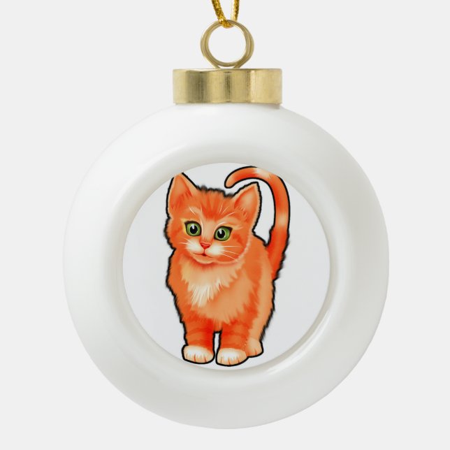 Ceramic ball hanging Christmas kitten decoration (Front)