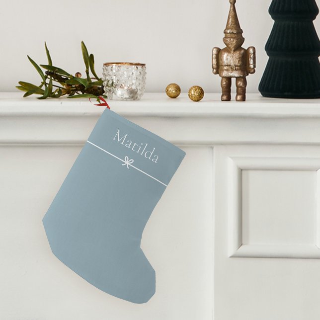 Ceramic Blue | Simple Minimalist Bow Personalised Small Christmas Stocking (Creator Uploaded)