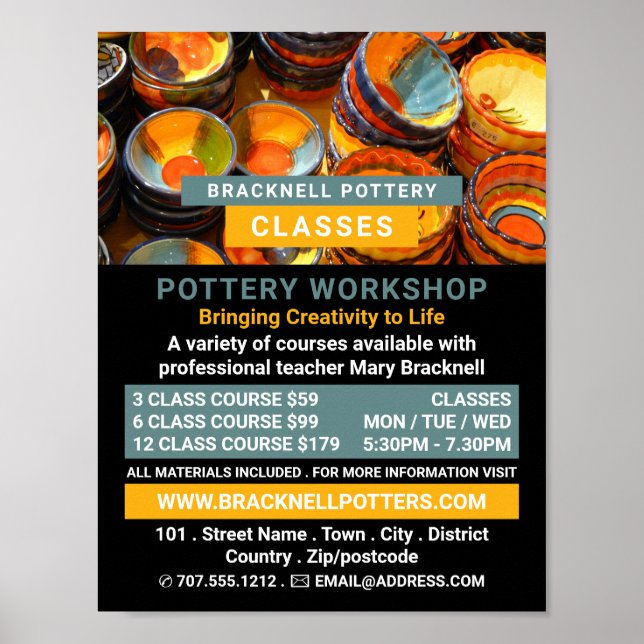 Ceramic Bowls, Pottery Classes, Potters Advert Poster (Front)