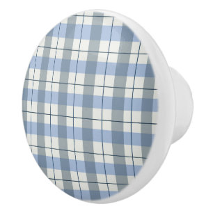 Ceramic Cabinet Knob-Blue Plaid Ceramic Knob