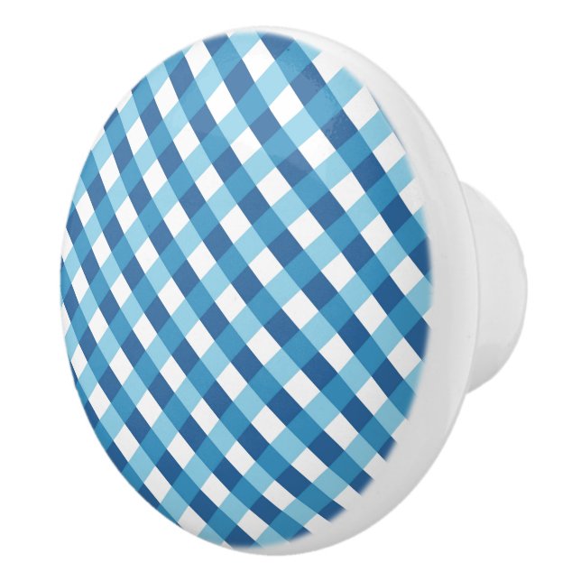 Ceramic Cabinet Knob-Blue Plaid Knob (Right)