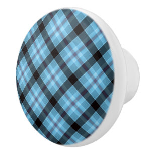 Ceramic Cabinet Knob-Blue Plaid Knob