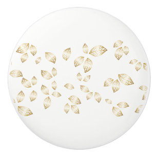 Ceramic Cabinet Knob-Gold Leaves Knob
