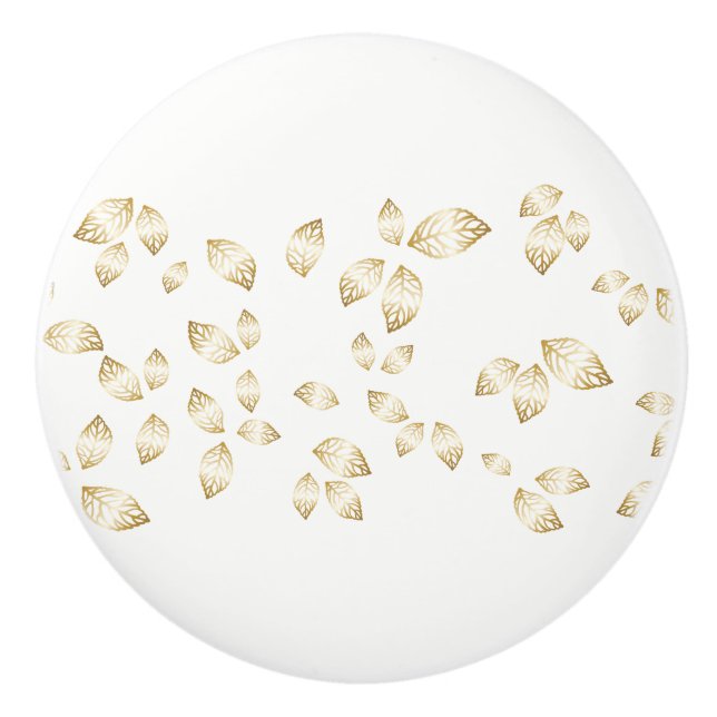 Ceramic Cabinet Knob-Gold Leaves Knob (Front)