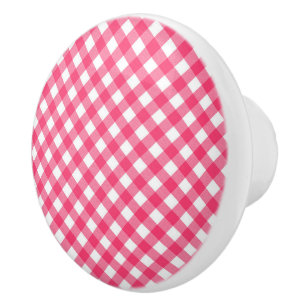 Ceramic Cabinet Knob-Pink Plaid Ceramic Knob