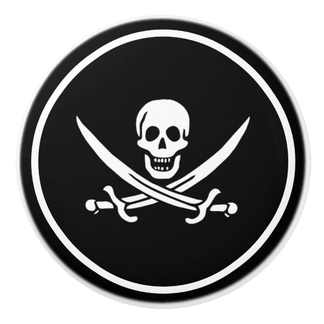 Ceramic Cabinet Knob-Pirate Skull & Blades Knob (Front)