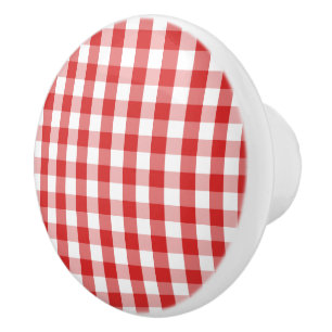 Ceramic Cabinet Knob-Red Plaid Knob