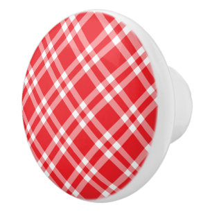 Ceramic Cabinet Knob-Red Plaid Knob