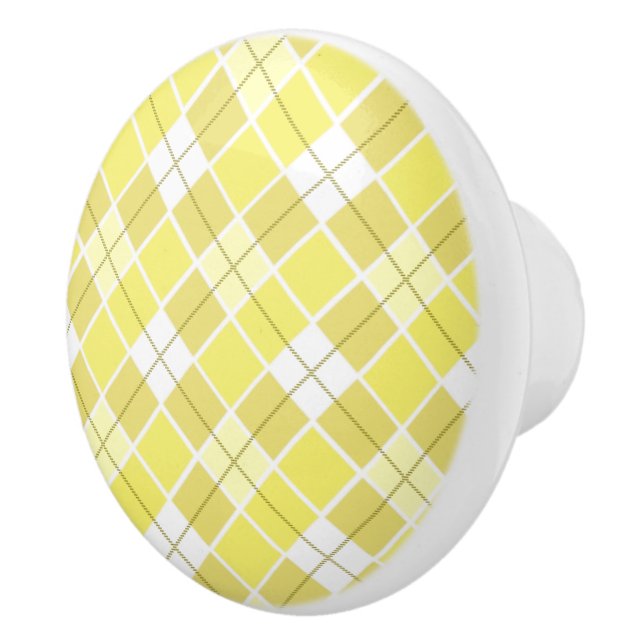 Ceramic Cabinet Knob-Yellow Plaid Knob (Right)