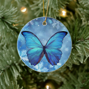Ceramic Christmas Ornament Blue Morpho Butterfly
