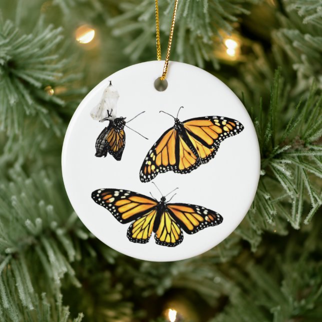 Ceramic Christmas Ornament Monarch Lifecycle (Tree)