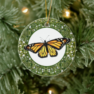 Ceramic Christmas Ornament Monarchs & Mistletoe