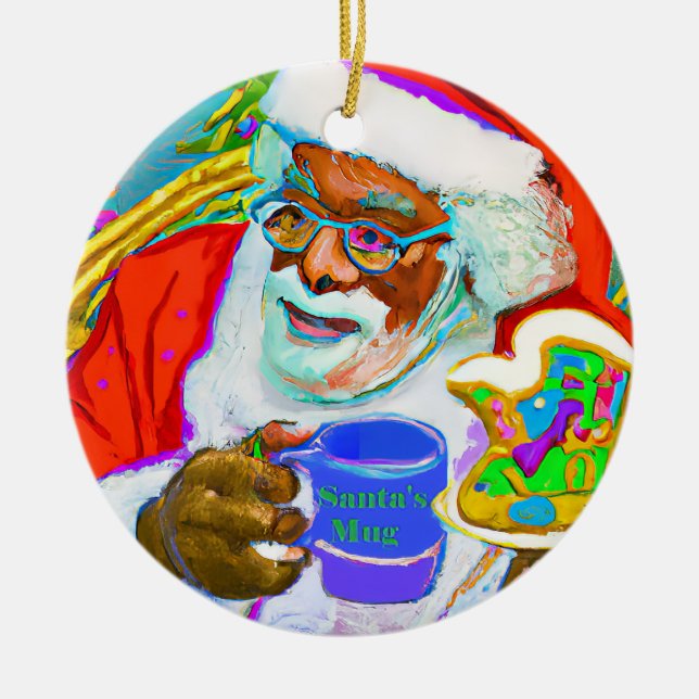 Ceramic circle ornament featuring Black Santa (Front)