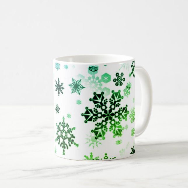 Ceramic Coffee Mug-Green Snowflakes Mug (Front Right)