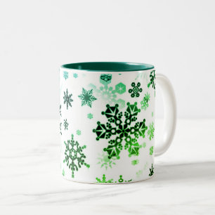 Ceramic Coffee Mug-Green Snowflakes Two-Tone Coffee Mug