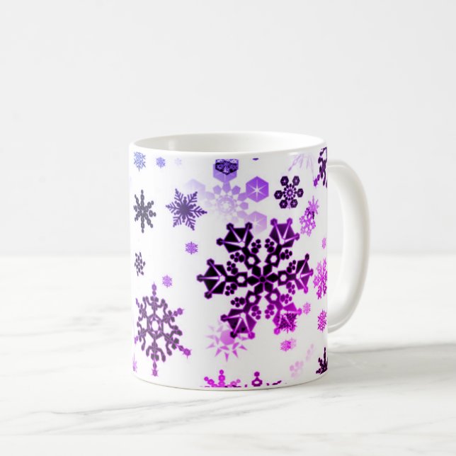 Ceramic Coffee Mug-Purple Snowflakes Coffee Mug (Front Right)