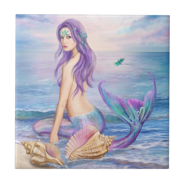 Ceramic Decorative Blue Mermaid  Tile (Front)