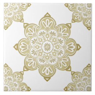 Ceramic Decorative tile, Taupe Medallions on white Tile