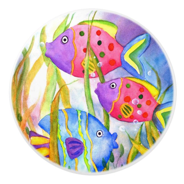 Ceramic Door/Draw Knobs - Sea Life Whimsical Fish (Front)