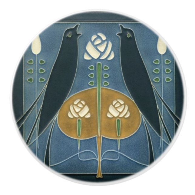 Ceramic Door nad cupboard Knobs - Birds Roses (Front)