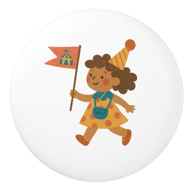 Ceramic Drawer Pull - Happy Circus Girl (Front)