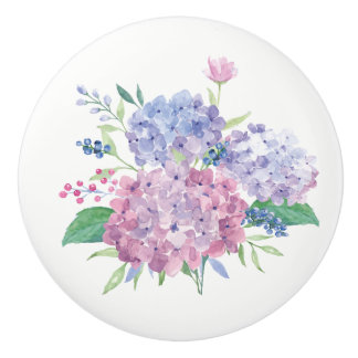 Ceramic Drawer Pull - Watercolor Hydrangeas