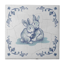 Ceramic Friendly Bunnies Delft Tile
