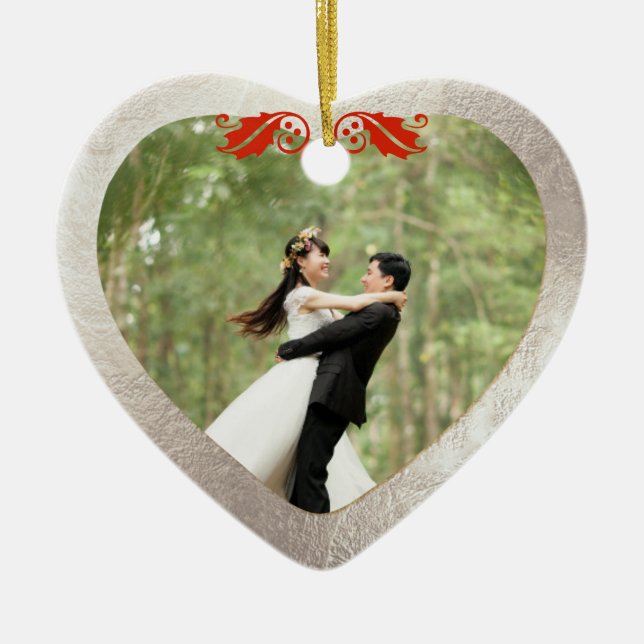 Ceramic Heart Faux Silver+Gold Ceramic Ornament (Front)