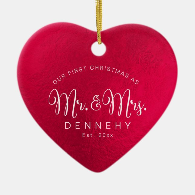 Ceramic Heart First Christmas, Iridescent Red Ceramic Ornament (Front)