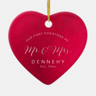 Ceramic Heart First Christmas, Iridescent Red Ornament