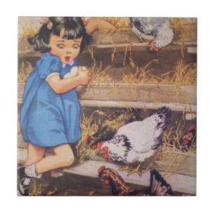 Ceramic Kitchen Tile-Girl with Chicken Eggs Tile