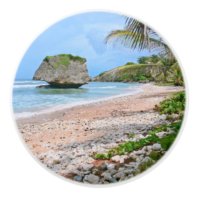CERAMIC KNOB/ BARBADOS BEACH SCENE/LARGE ROCK CERAMIC KNOB (Front)